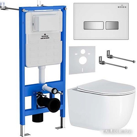 Унитаз подвесной Roxen Vortex Tornado в комплекте с инсталляцией StounFix Slim 6 в 1 964605 (кнопка: белое стекло)