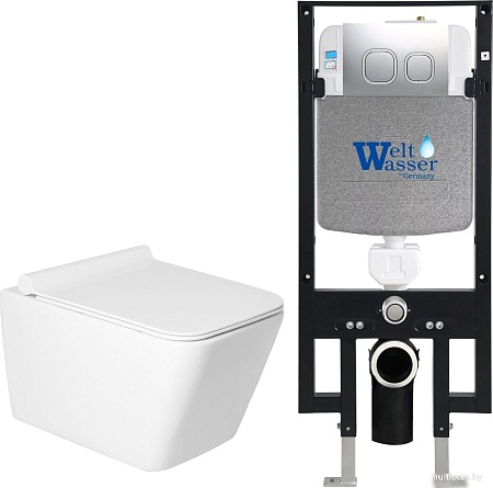 Унитаз подвесной Saniteco KW-9004W в комплекте с инсталляцией + 497 + RD-CR