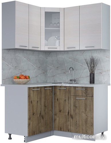 Готовая кухня Интерлиния Мила 12x13 (вудлайн кремовый-дуб веллингтон-серый каспий)