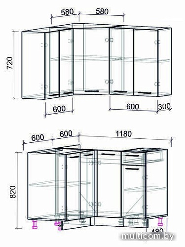Готовая кухня Интерлиния Мила Лайт 1.2x1.2 без столешницы (белый платинум/дуб серый)
