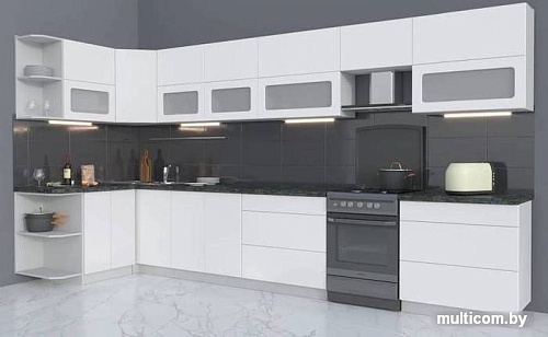 Готовая кухня Интерлиния Мила Матте 1.5x4.0 Б правая (белый-белый-кастилло темный)