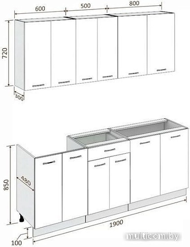 Готовая кухня Кортекс-мебель Корнелия Лира-лайт 1.9м (дуб сонома/мадрид)