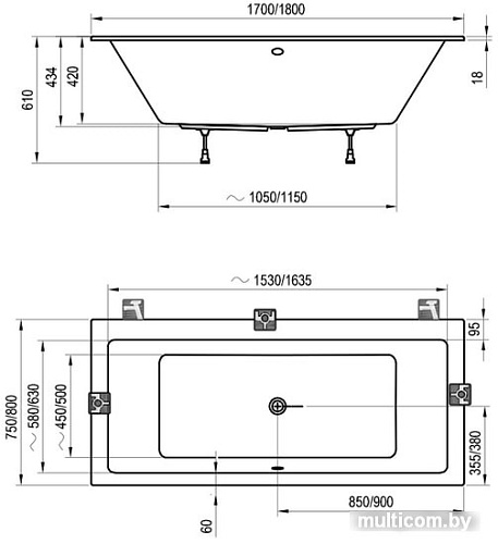 Ванна Ravak Formy 01 Slim 180x80 C881300000