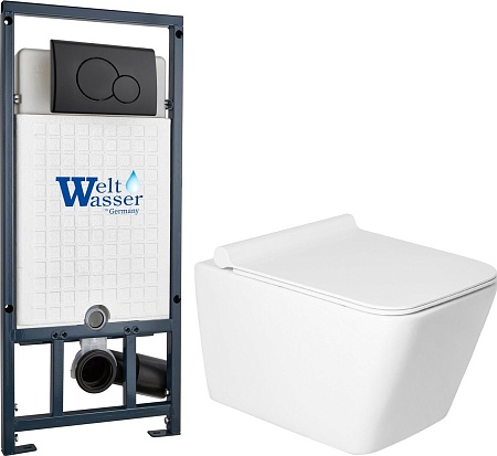 Унитаз подвесной Saniteco KW-9004W в комплекте с инсталляцией + Marberg 507 RD MT-BL + Marberg 507