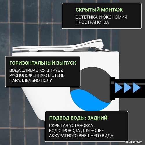 Унитаз подвесной Saniteco KW-99046 в комплекте с инсталляцией + 525 040000 + L3 040013