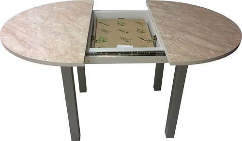 Обеденный стол Solt Круглый раздвижной (мрамор бежевый/ноги квадратные серые)