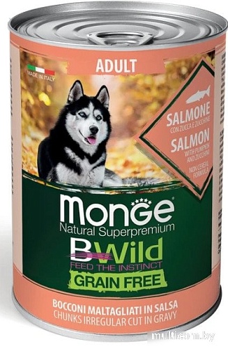 Консервированный корм для собак Monge BWild Grain Free с лососем, тыквой и кабачками 400 г
