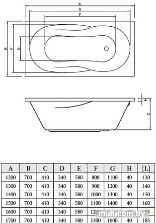 Ванна Bonito Home Bali 170x70 (с ножками)