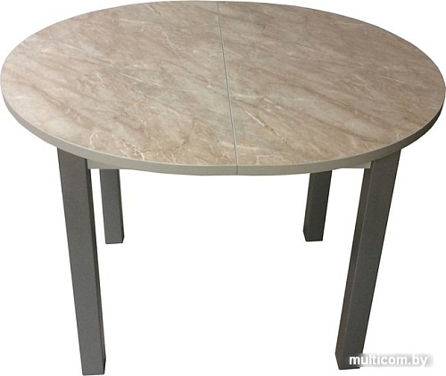 Обеденный стол Solt Круглый раздвижной (мрамор бежевый/ноги квадратные серые)