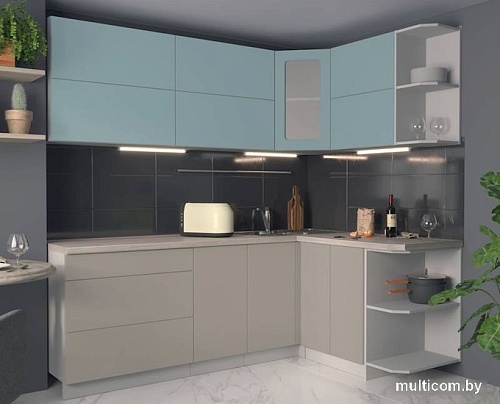 Готовая кухня Интерлиния Мила Матте 1.5x2.2 А правая (океан-луна-травертин серый)