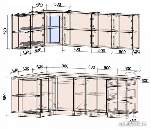 Готовая кухня Интерлиния Мила Матте 1.5x2.3 А левая (индиго/индиго глянец/кастилло темный)