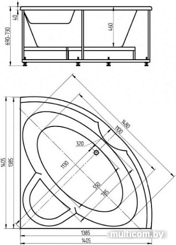 Ванна Aquatek Поларис 1 140x140 (с каркасом и экраном)