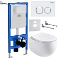 Унитаз подвесной Roxen Egg в комплекте с инсталляцией StounFix Slim 6 в 1 964077 (кнопка: белый глянец)