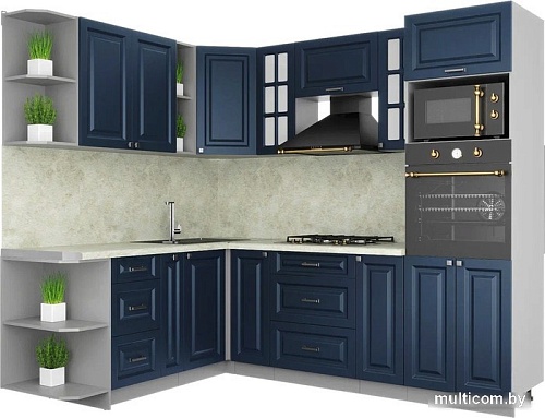 Готовая кухня Интерлиния Мила Шато 1.88x2.4 ВТ левая (индиго/индиго/опал светлый)