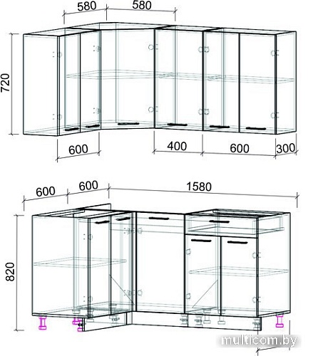 Готовая кухня Интерлиния Мила Лайт 1.2x1.6 без столешницы (салатовый/дуб венге)