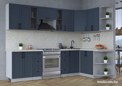 Готовая кухня Интерлиния Тренд 1.5x2.8 правая (индиго/индиго/опал светлый)