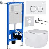 Унитаз подвесной Roxen Porto в комплекте с инсталляцией StounFix Slim 6 в 1 538465 (кнопка: белый глянец)