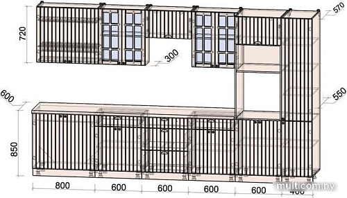 Готовая кухня Интерлиния Берес 3.6В (дуб снежный/дуб королевский/серый каспий)