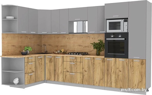 Готовая кухня Интерлиния Мила Лайт 1.68x3.4 левая (серебристый/дуб золотой/дуб бунратти)