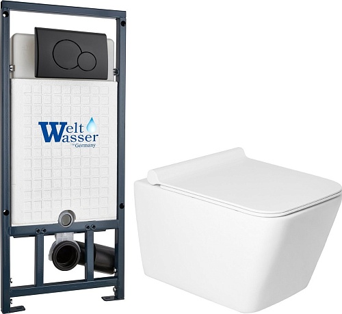 Унитаз подвесной Saniteco KW-9004W в комплекте с инсталляцией + Marberg 507 RD MT-BL + Marberg 507