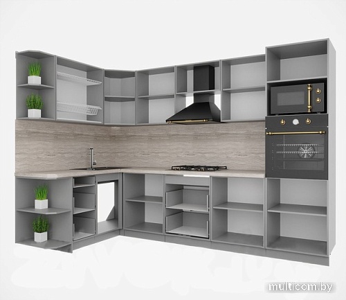 Готовая кухня Интерлиния Мила Деко 1.68x3.0 левая (океан-океан-травертин серый)