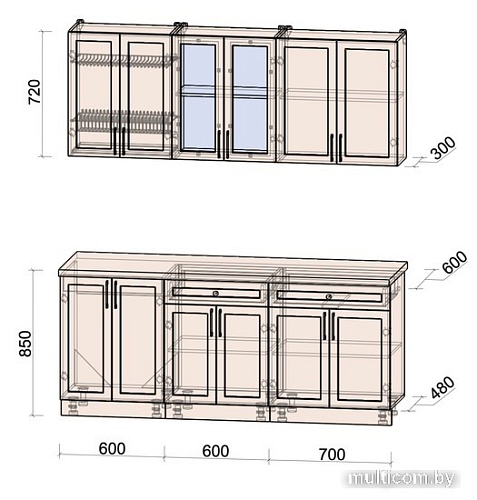 Готовая кухня Интерлиния Тренд 1.9А (мята/мята/дуб бунратти)