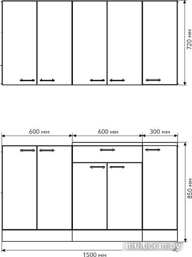 Готовая кухня Агута Альфа 1.5 (дуб эспрессо/дуб винтажный/кастилло темный)