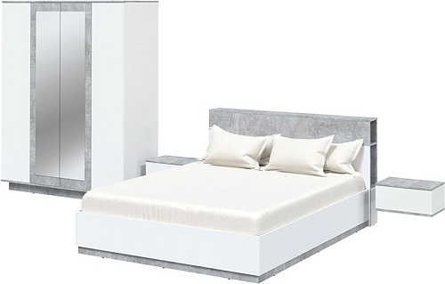 Комплект мебели для спальни Интерлиния Quartz-13 (белый платинум/бетон)