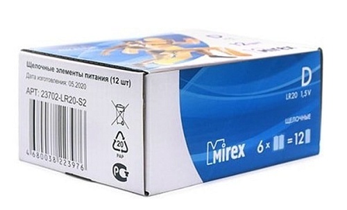 Батарейки Mirex LR20 D Алкалайн 2 шт 23702-LR20-S2