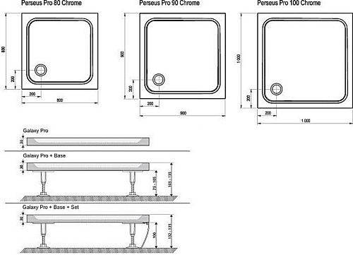 Душевой поддон Ravak Galaxy Perseus Pro Chrome 90x90 [XA047701010]