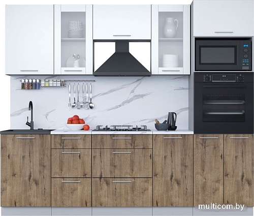 Готовая кухня Интерлиния Мила 2.5 ВТ (белый платинум/дуб веллингтон/белый гранит)