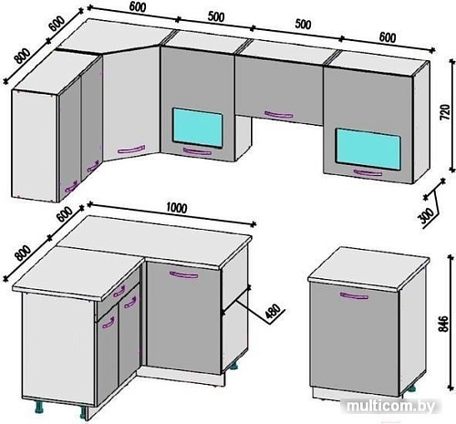 Угловая кухня ВерсоМебель ЭкоЛайт-5 1.4x2.2 левая (белый/яблоко)