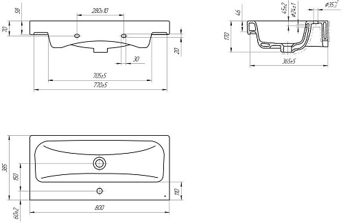 Умывальник Cersanit Moduo 80 Slim P-UM-MOD80SL/1 + 63030