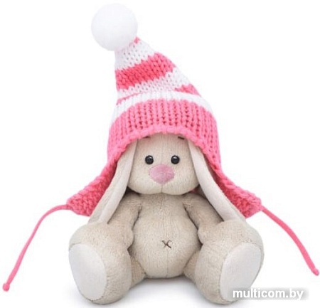 Классическая игрушка Зайка Ми в полосатой розовой шапке 15 см SidX-287