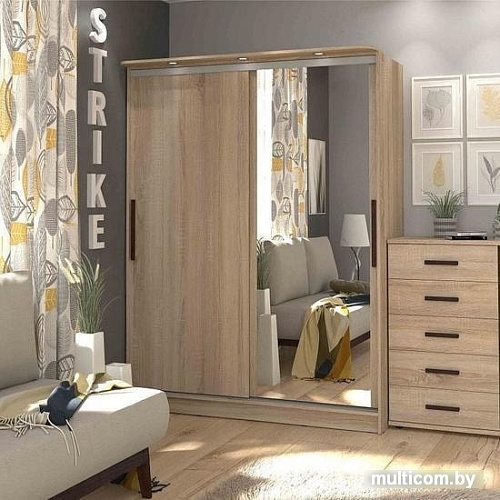Шкаф-купе Глазов Strike 1600 ЛДСП с зеркалом (дуб сонома)