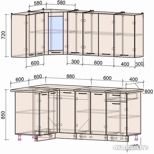Готовая кухня Интерлиния Мила 12x19 (дуб золотой-бетон-дуб бунратти)