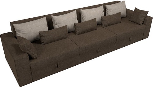 Диван Лига диванов Майами Long 69 (рогожка коричневый/подушки бежевые/коричневые)