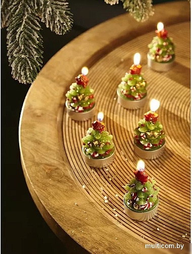 Набор свечей Tkano New Year Essential Green Miracle TK24-NY_CND0005 (6 шт, зеленый/красный)