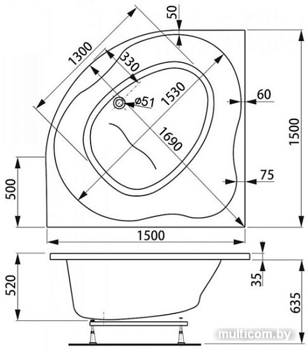 Ванна VagnerPlast Plejada 150x150