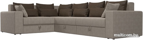Угловой диван Лига диванов Майами Long 92 левый (рогожка бежевый/подушки коричневые)