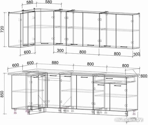 Угловая кухня Интерлиния Мила Лайт 1.2x2.5 (красный/дуб венге)