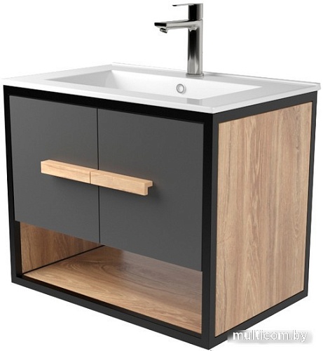 Дабер Тумба под умывальник 009 WeltWasser Deilbach 7517-60 Т9.6W.2.4 (черный/серый/дуб канзас коричневый)