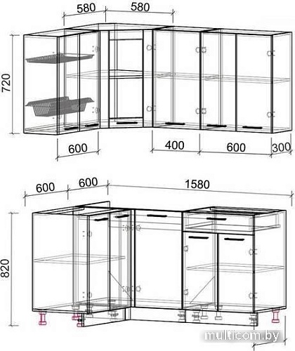 Готовая кухня Интерлиния Мила 12x16 без столешницы (дуб золотой/антрацит)