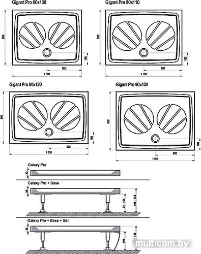 Душевой поддон Ravak Galaxy Gigant Pro 100x80 [XA03A401010]
