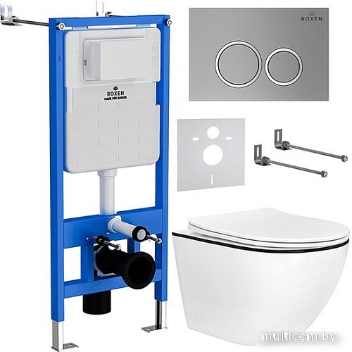 Унитаз подвесной Roxen Antares Black в комплекте с инсталляцией StounFix Slim 6 в 1 964670 (кнопка: хром матовый)