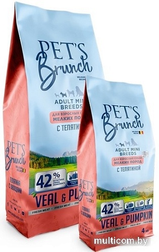 Сухой корм для собак Pet's Brunch с телятиной для взрослых собак мелких пород 4 кг