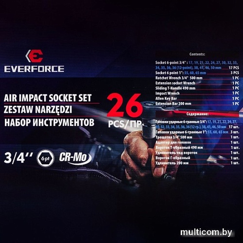 Набор трещотка с головками Everforce EF-68262-5MPB (26 предметов)