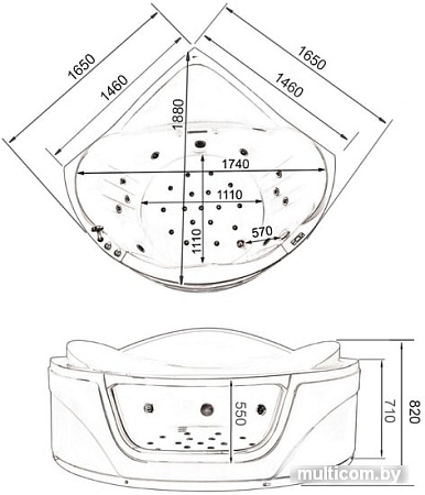 Ванна Gemy G9247 K 165x165