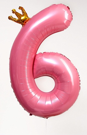 Воздушный шар Страна Карнавалия Цифра 6 с короной 7690768 (розовый)