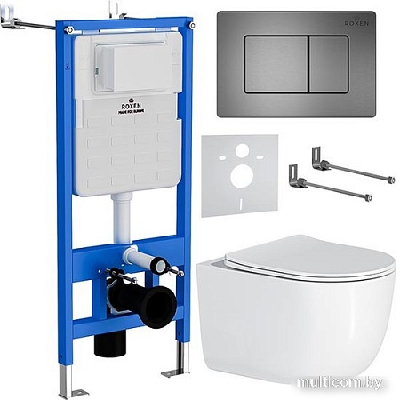 Унитаз подвесной Roxen Vortex Tornado в комплекте с инсталляцией StounFix Slim 6 в 1 964579 (кнопка: оружейная сталь)